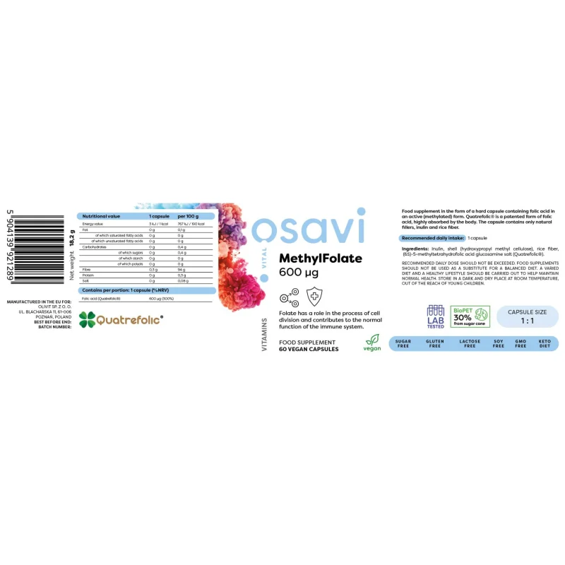 MethylFolate 600 mcg | with Quatrefolic® / 60 капсули, 60 дози - Osavi