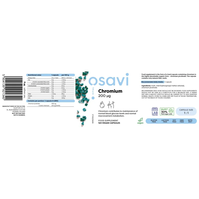 Chromium Picolinate 200 mcg / 120 капсули, 120 дози - Osavi