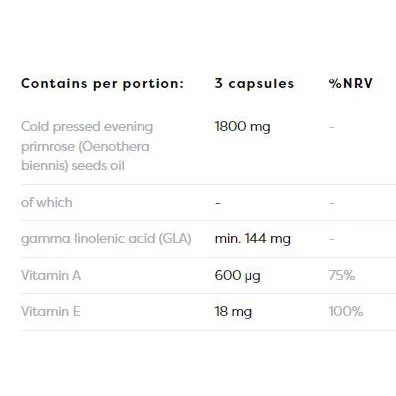Primrose Oil 1800 mg | with Vitamin A & E / 120 Гел капсули, 40 дози - Osavi