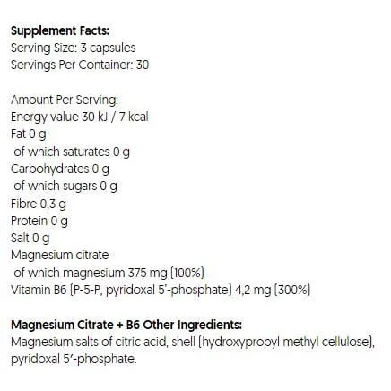 Magnesium Citrate 375 mg + B6 | P-5-P / 90 капсули, 45 дози - Osavi