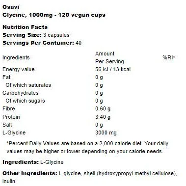 Glycine 1000 mg / 120 капсули, 40 дози - Osavi