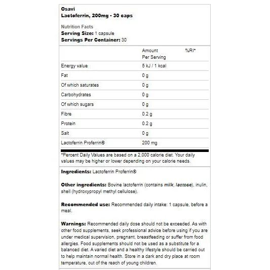 Lactoferrin 200 mg | Proferrin® / 30 капсули, 30 дози - Osavi