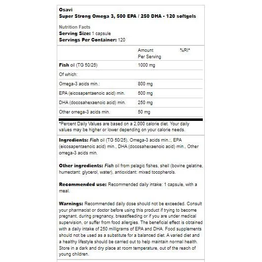 Super Strong Omega 3 | 500 EPA / 250 DHA / 120 Гел капсули, 120 дози - Osavi