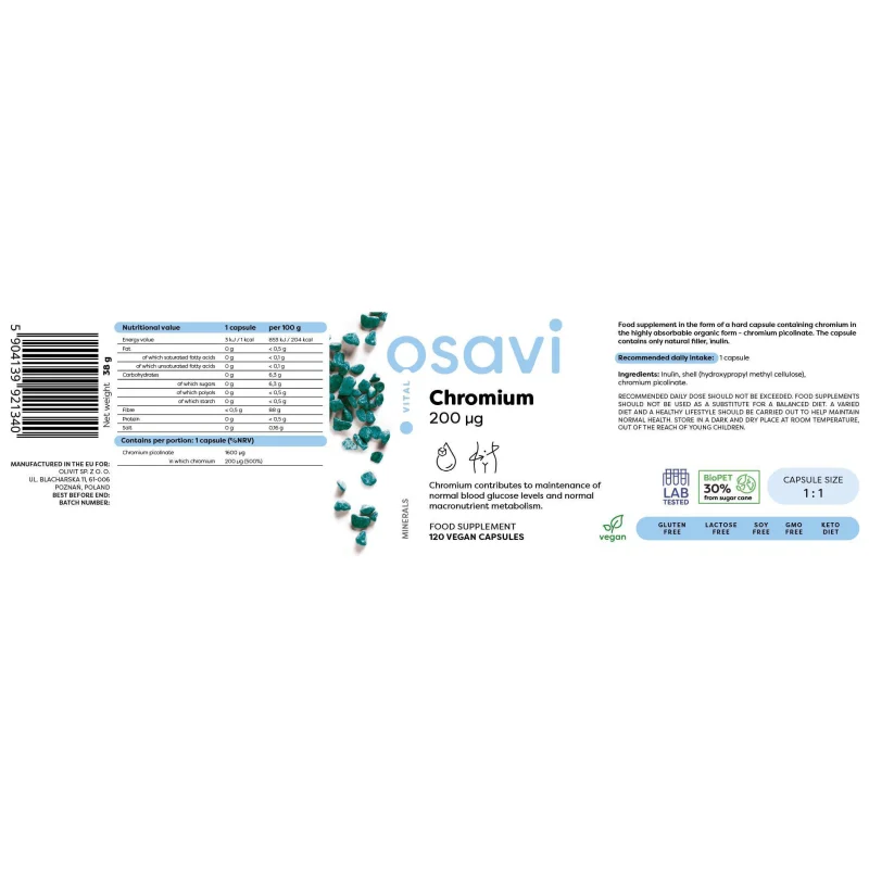 Chromium Picolinate 200 mcg / 90 капсули, 90 дози - Osavi