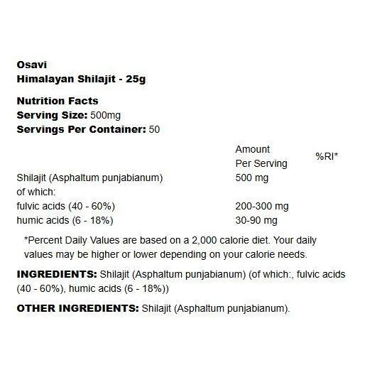 Himalayan Shilajit 500 mg | with 40-60% Fulvic Acid / 50 грама, 100 дози - Osavi