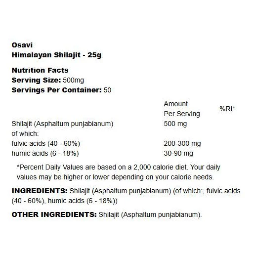 Himalayan Shilajit 500 mg | with 40-60% Fulvic Acid / 25 грама, 50 дози - Osavi