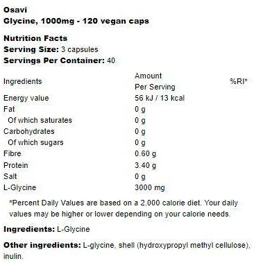 Glycine 1000 mg / 60 капсули, 60 дози - Osavi