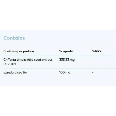 5-HTP 100 mg | 30% Extract from Griffonia simplicifolia (200 дози) / 200 капсули - Osavi