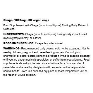 Chaga 1000 mg | Minimum 30% Beta-Glucans (30 дози) / 60 капсули - Osavi