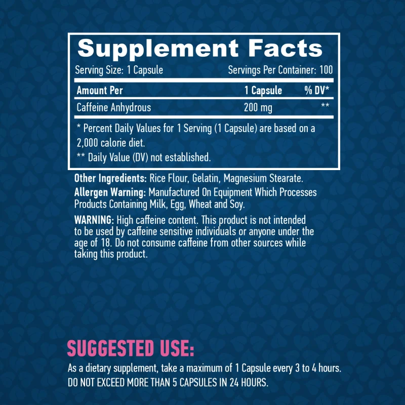 Caffeine 200 mg / 100 Caps - Haya Labs