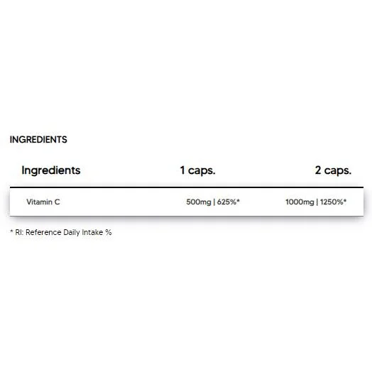 Vitamin C 500 mg | L-Ascorbic Acid / 120 капсули, 120 дози - Human Protect