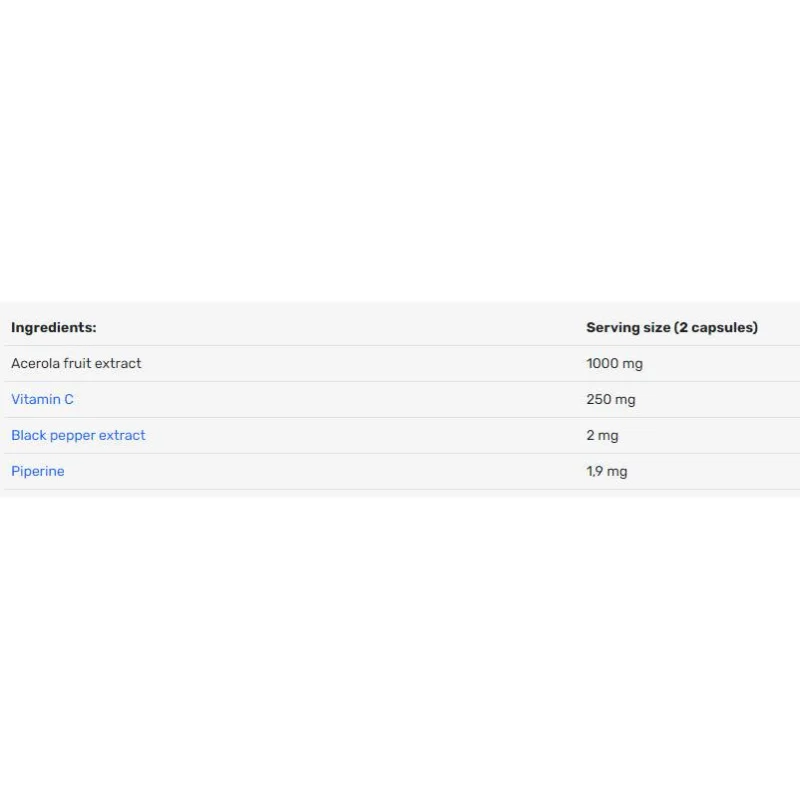 Acerola 500 mg | Natural Source of Vitamin C / 100 капсули, 50 дози - Human Protect