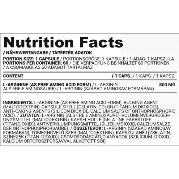 L-Arginine 800 mg / 60 капсули, 60 дози - Nutriversum