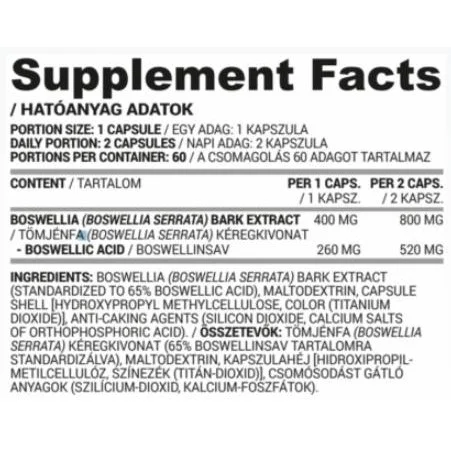 Boswellia 400 mg | Boswellia Serrata Bark Extract / 60 капсули, 30 дози - Nutriversum