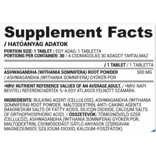Ashwagandha 500 mg / 30 Таблетки, 30 дози - Nutriversum