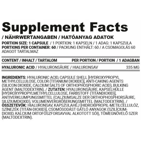 Hyaluron Caps | Hyaluronic Acid 335 mg / 60 капсули, 60 дози - Nutriversum