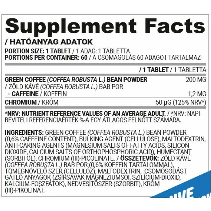 Green Coffee + Chromium / 30 Таблетки, 30 дози - Nutriversum
