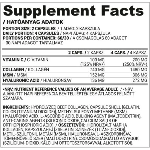 Collagen, Hyaluron, MSM + Vitamin C / 120 капсули, 60 дози - Nutriversum