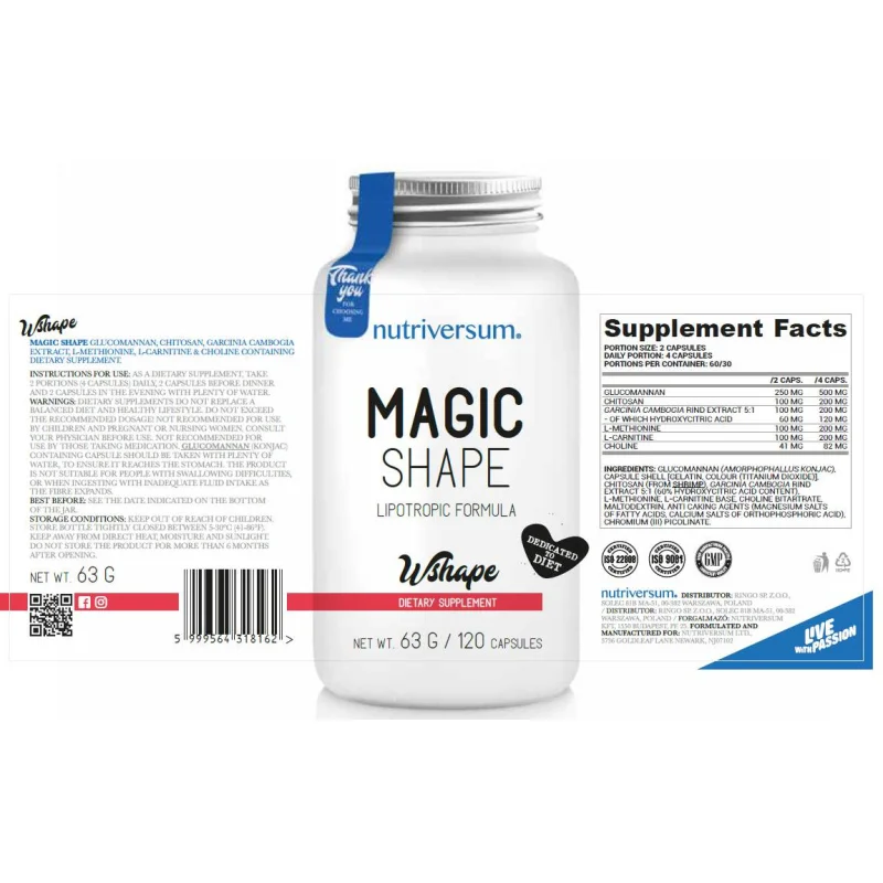 Magic Shape | Lipotropic Fat Burning Formula for Women / 120 капсули, 60 дози - Nutriversum