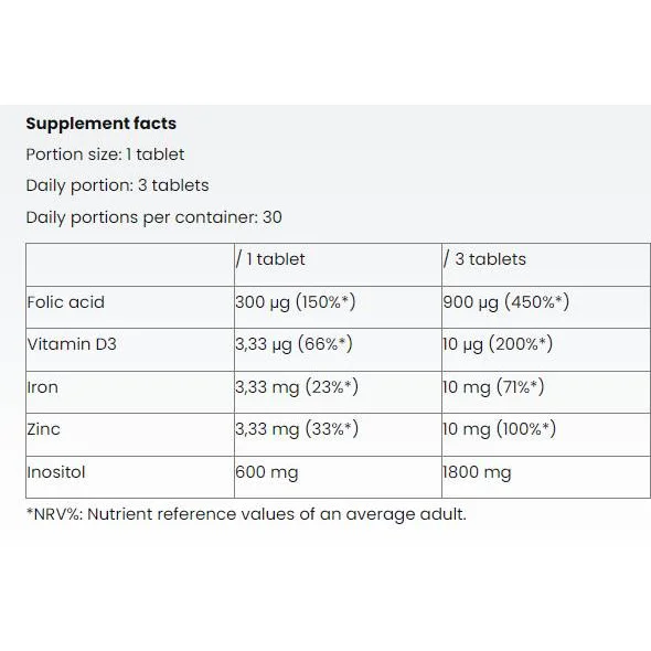 Inositol + Folic Acid for Women / 90 Таблетки, 90 дози - Nutriversum
