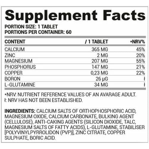 Ca/Zn/MG | Calcium Magnesium Zinc Formula / 60 Таблетки, 60 дози - Nutriversum
