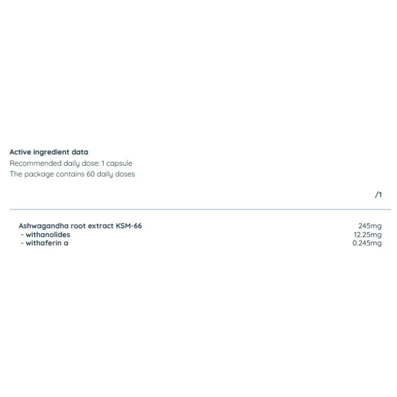 KSM-66 Ashwagandha 245 mg (60 дози) / 60 капсули - Nutriversum