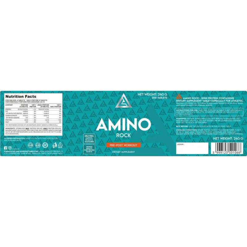 LA Amino Rock | Whey Amino Tablets (50 дози) / 200 Таблетки - Lazar Angelov Nutrition