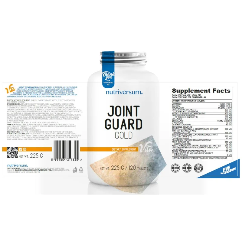 Joint Guard Gold / 120 Таблетки, 40 дози - Nutriversum