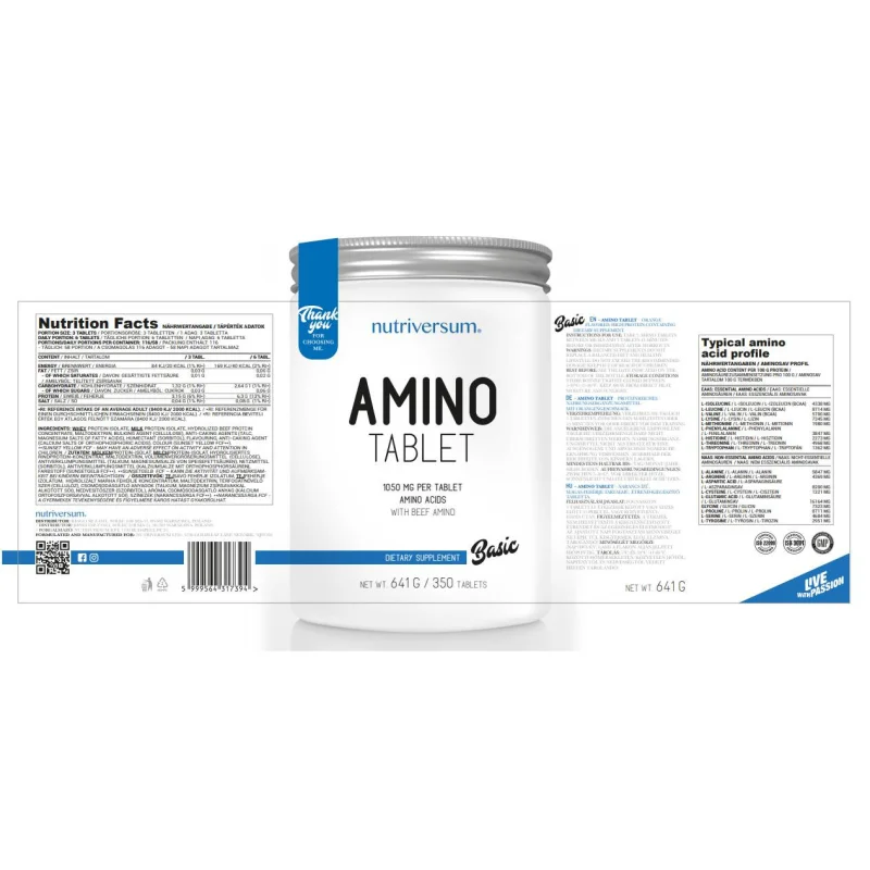 Amino Tablet | from Whey & Beef Protein / 350 Таблетки, 116 дози - Nutriversum