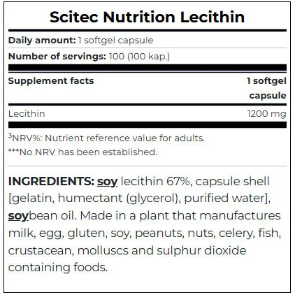 Lecithin 100 Caps. (100 дози) - Scitec