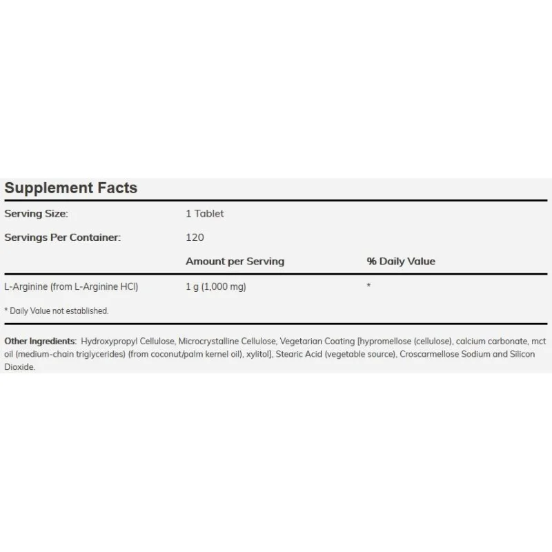 L-Arginine 1000 mg / Double Strength (60 дози) / 120 Таблетки - NOW Foods