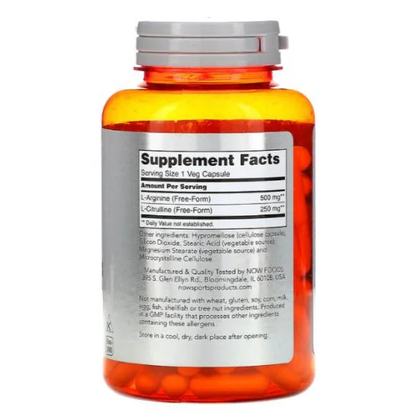 Arginine & Citrulline (120 дози) / 120 капсули - NOW Foods