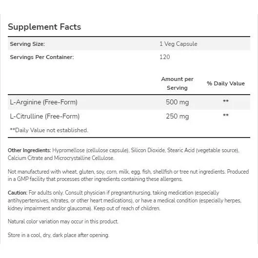 Arginine & Citrulline (240 дози) / 240 капсули - NOW Foods