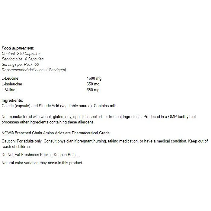 Branched Chain Amino Acids / BCAA (60 дози) / 240 капсули - NOW Foods