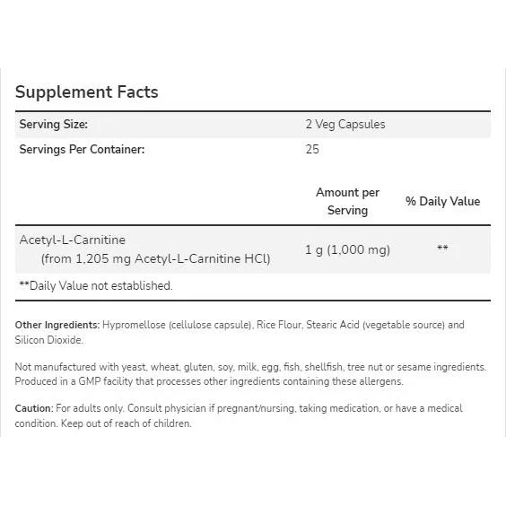 Acetyl L-Carnitine / 200 капсули - NOW Foods