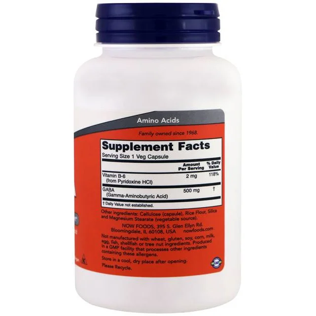 GABA 500 mg + B6 (200 дози) / 200 капсули - NOW Foods