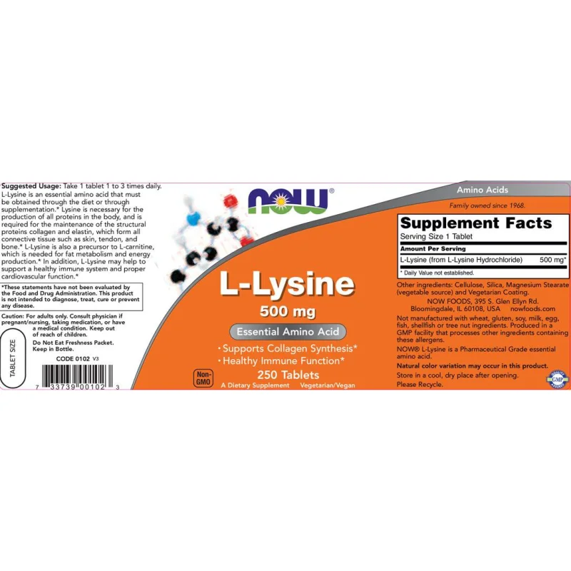 L-Lysine 500 mg / 250 Таблетки - NOW Foods