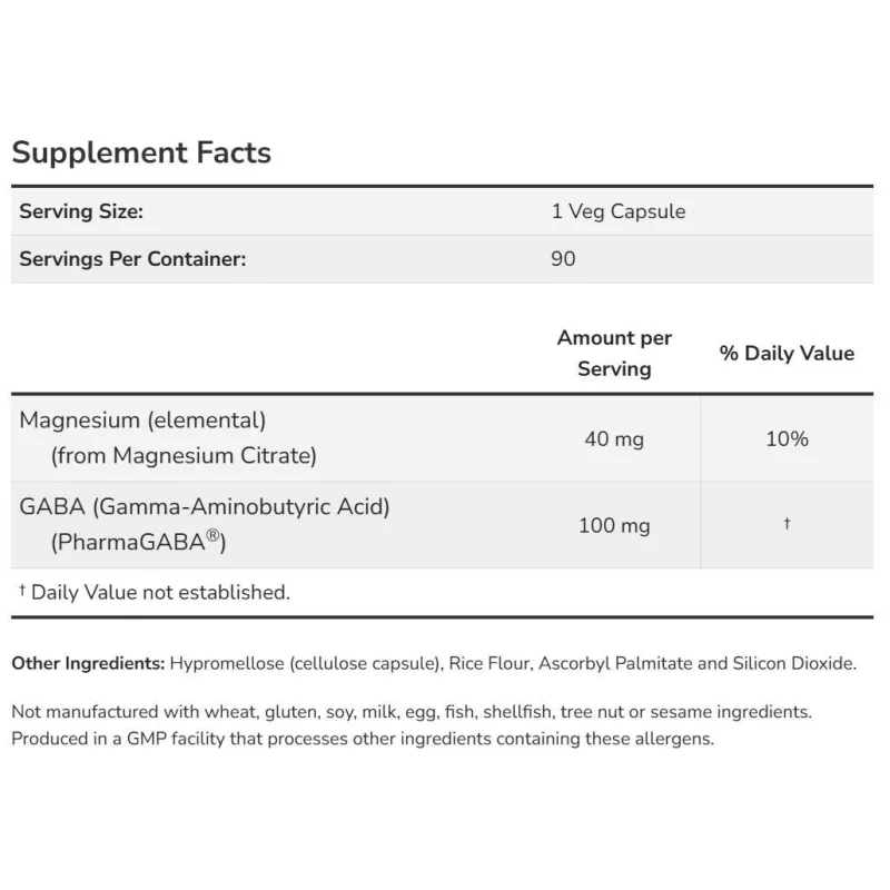 PharmaGABA® 100 mg (90 дози) / 90 капсули - NOW Foods