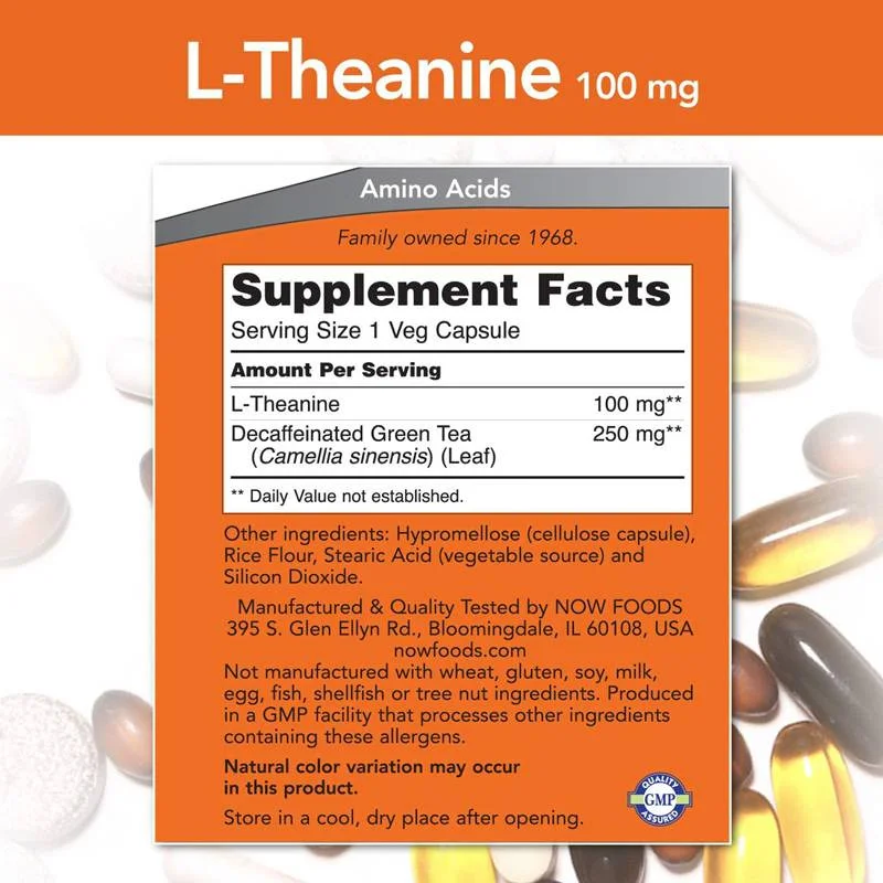 L-Theanine 100 mg (90 дози) / 90 капсули - NOW Foods