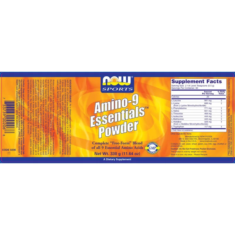 Amino-9 Essentials (60 дози) / 330 грама - NOW Foods