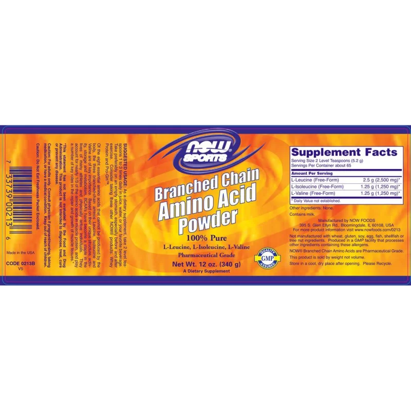 Branched Chain Amino Acid Powder (65 дози) / 340 грама - NOW Foods