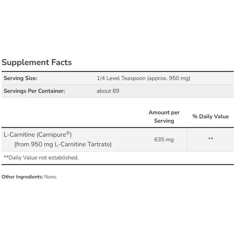 L-Carnitine Powder | as CarniPure (89 дози) / 85 грама - NOW Foods