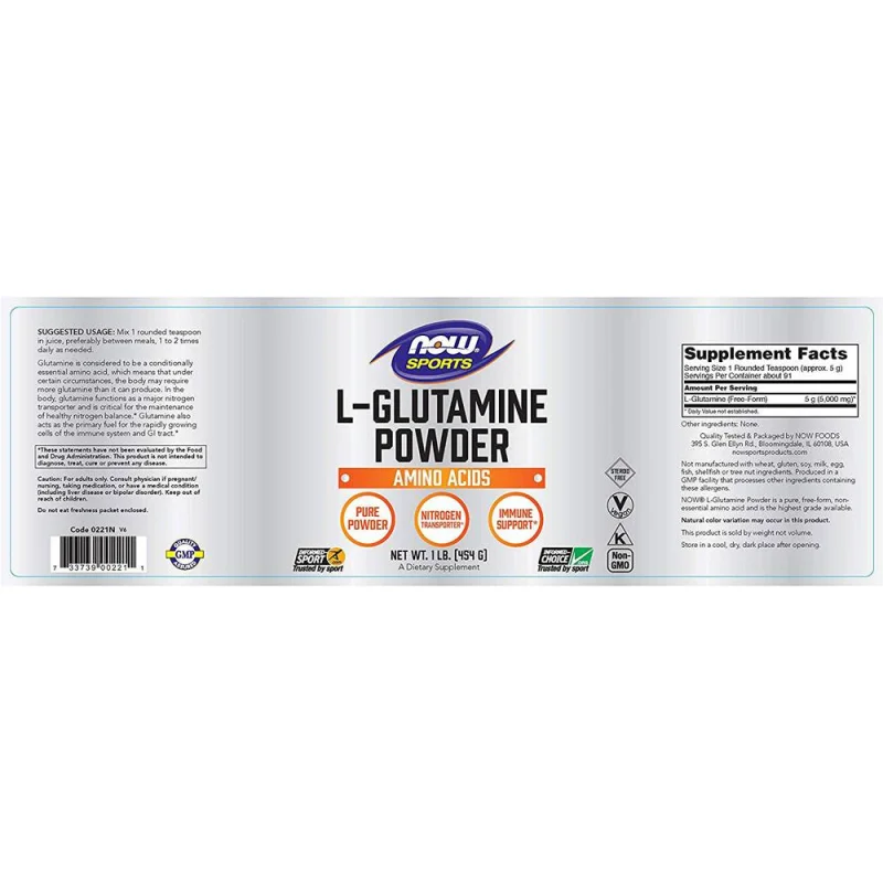 L-Glutamine Powder (91 дози) / 454 грама - NOW Foods