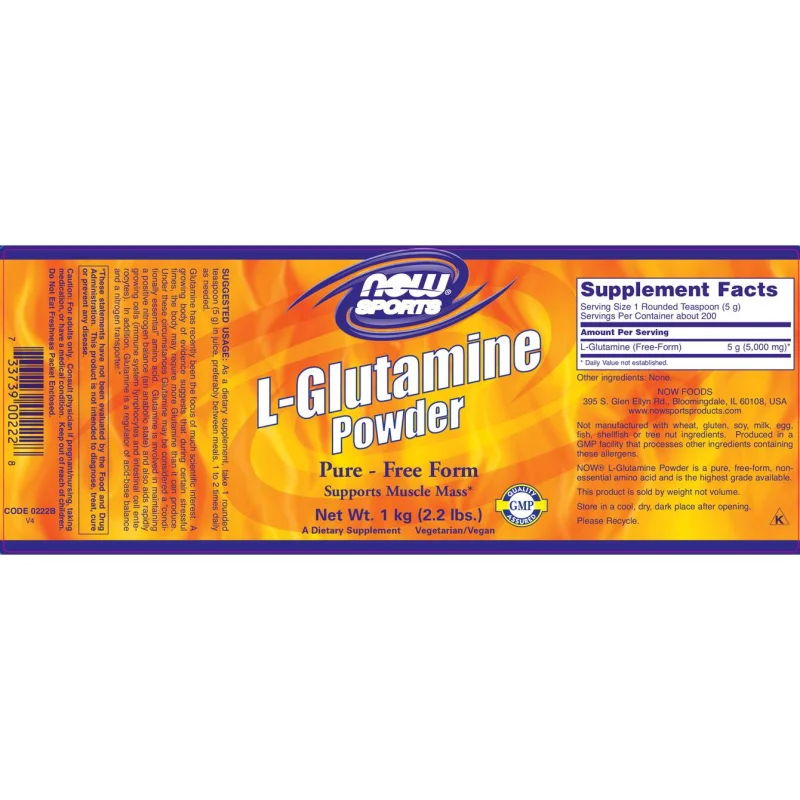 L-Glutamine Powder (200 дози) / 1000 грама - NOW Foods