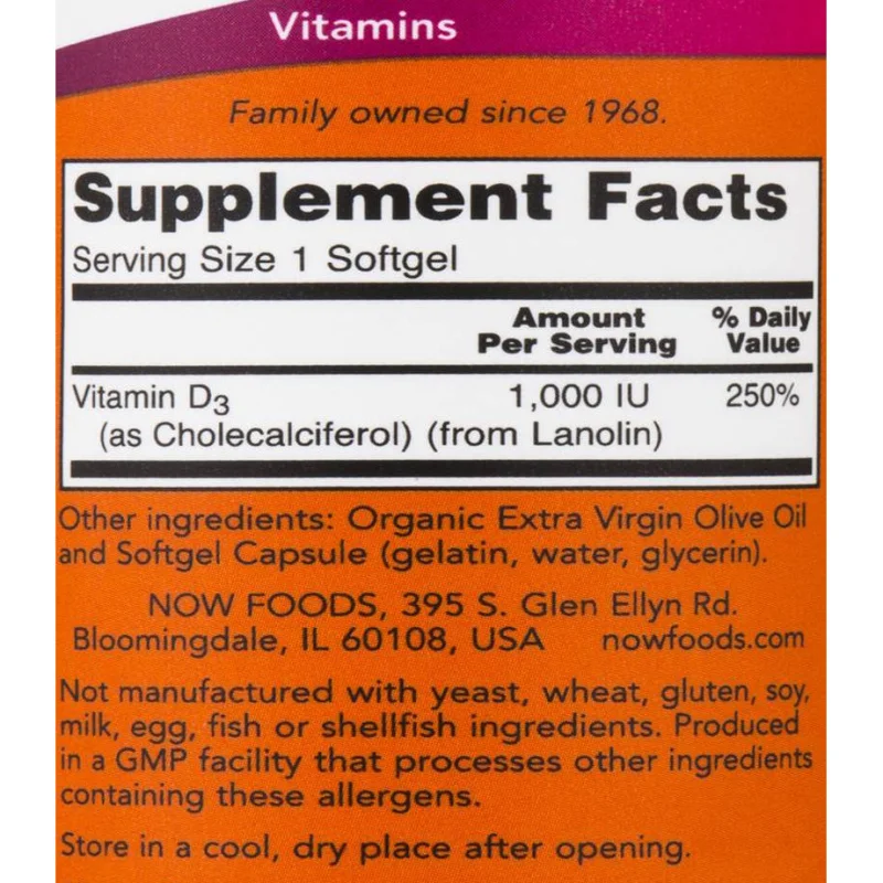 Vitamin D-3 1000 IU / 360 Гел капсули - NOW Foods