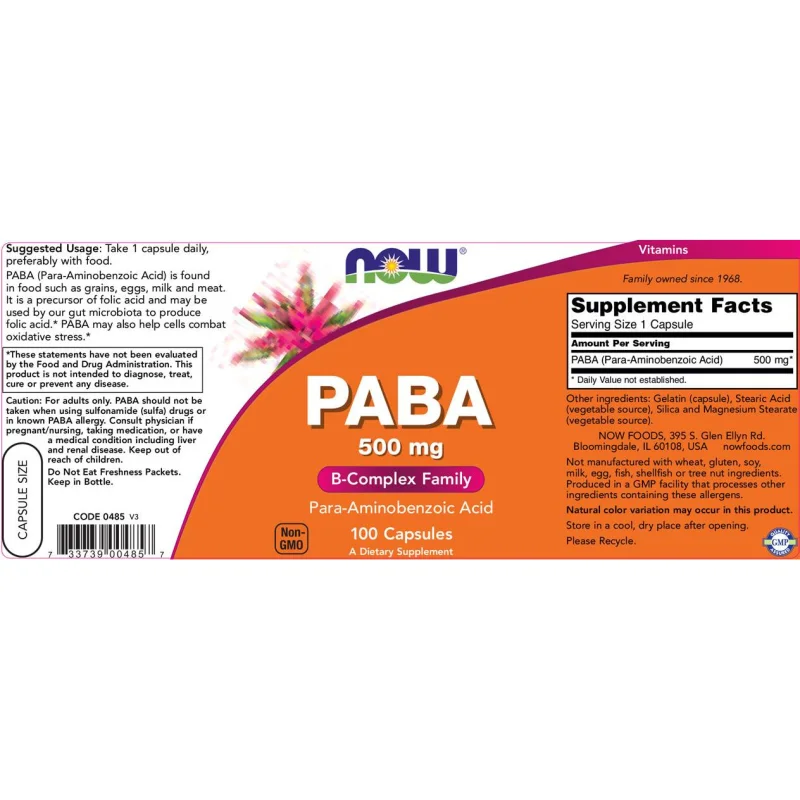 PABA 500 mg / 100 капсули - NOW Foods