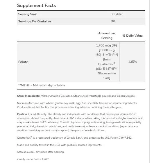 Methyl Folate 1000 mcg (90 дози) / 90 Таблетки - NOW Foods