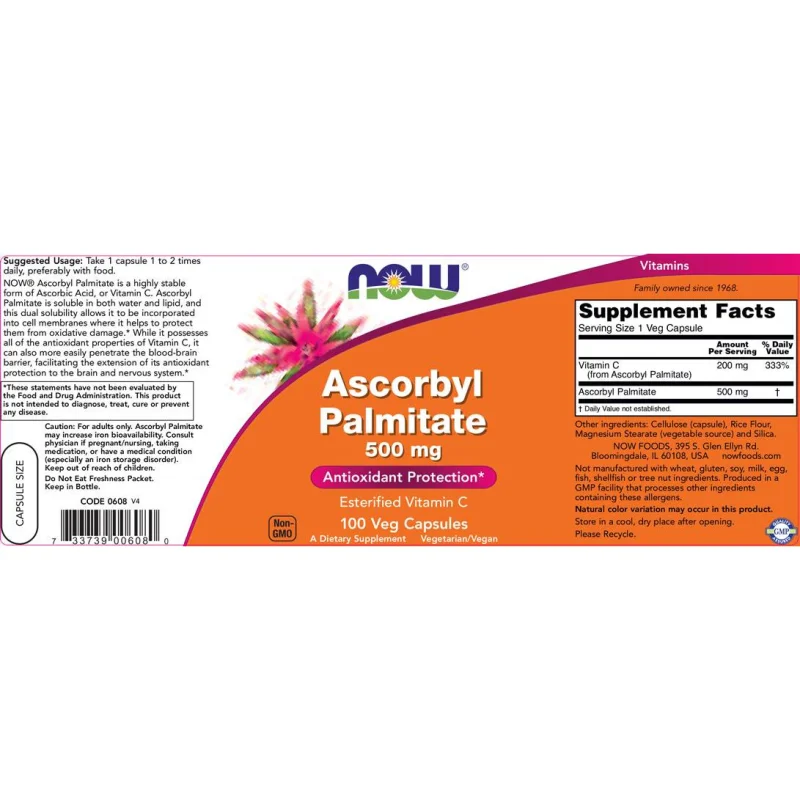 Ascorbyl Palmitate 500 mg / 100 капсули - NOW Foods