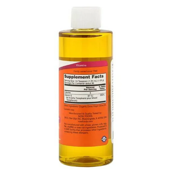 Vitamin E-Oil Liquid | Mixed Tocopherols (96 дози) / 118 мл - NOW Foods