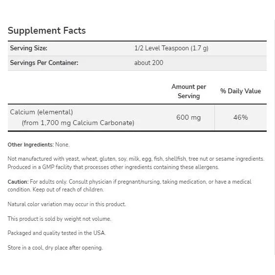 Calcium Carbonate Powder (200 дози) / 340 грама - NOW Foods